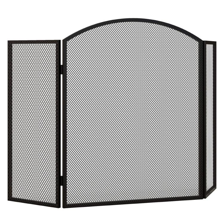 3-Panel Folding Fireplace Screen with Steel Frame, 96 x 62 cm, Black