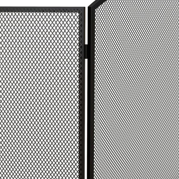 3-Panel Folding Fireplace Screen with Steel Frame, 96 x 62 cm, Black