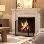 3-Panel Folding Fireplace Screen with Steel Frame, 96 x 62 cm, Black