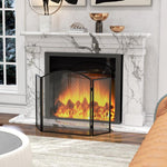 3-Panel Folding Fireplace Screen with Steel Frame, 96 x 62 cm, Black