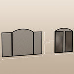 3-Panel Folding Fireplace Screen with Steel Frame, 96 x 62 cm, Black