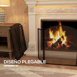 3-Panel Folding Fireplace Screen with Steel Frame, 96 x 62 cm, Black