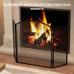 3-Panel Folding Fireplace Screen with Steel Frame, 96 x 62 cm, Black