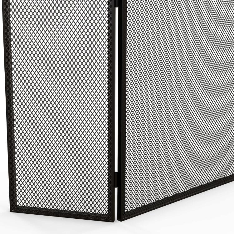3-Panel Folding Fireplace Screen with Steel Frame, 96 x 62 cm, Black