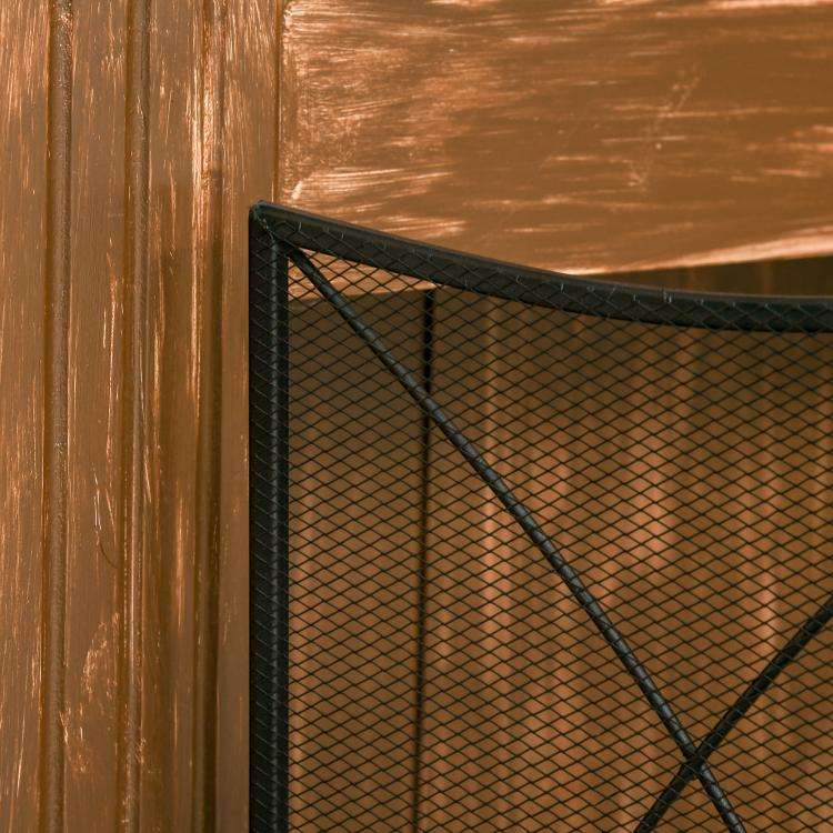 Folding Fireplace Screen, 3 Panels with Hinges and Decorative Metal Frame, 108x24x76 cm, Black