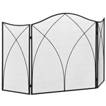 Folding Fireplace Screen, 3 Panels with Hinges and Decorative Metal Frame, 108x24x76 cm, Black