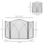 Folding Fireplace Screen, 3 Panels with Hinges and Decorative Metal Frame, 108x24x76 cm, Black
