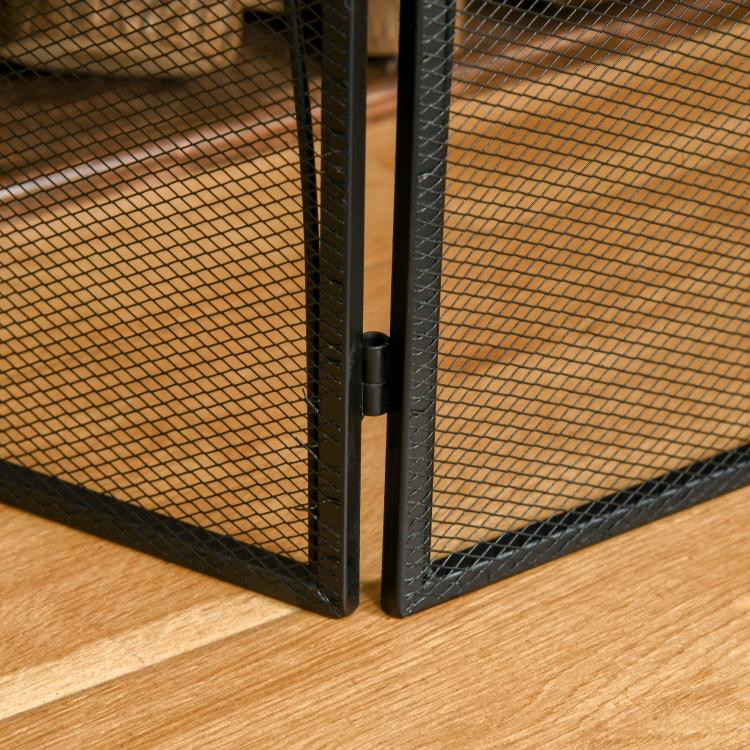 Folding Fireplace Screen, 3 Panels with Hinges and Decorative Metal Frame, 108x24x76 cm, Black