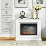 Large 2000W Electric Fireplace with LED Flame Effect – Adjustable Timer, Temperature, and Brightness – Remote Control Included – White