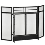 Foldable 3-Panel Fireplace Screen with Double Doors and Feet, 120 x 11.5 x 79 cm, Black