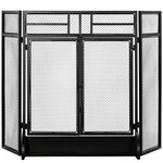 Foldable 3-Panel Fireplace Screen with Double Doors and Feet, 120 x 11.5 x 79 cm, Black