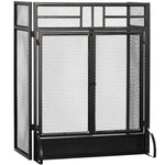Foldable 3-Panel Fireplace Screen with Double Doors and Feet, 120 x 11.5 x 79 cm, Black