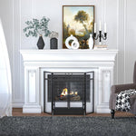 Foldable 3-Panel Fireplace Screen with Double Doors and Feet, 120 x 11.5 x 79 cm, Black