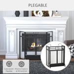 Foldable 3-Panel Fireplace Screen with Double Doors and Feet, 120 x 11.5 x 79 cm, Black