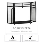 Foldable 3-Panel Fireplace Screen with Double Doors and Feet, 120 x 11.5 x 79 cm, Black