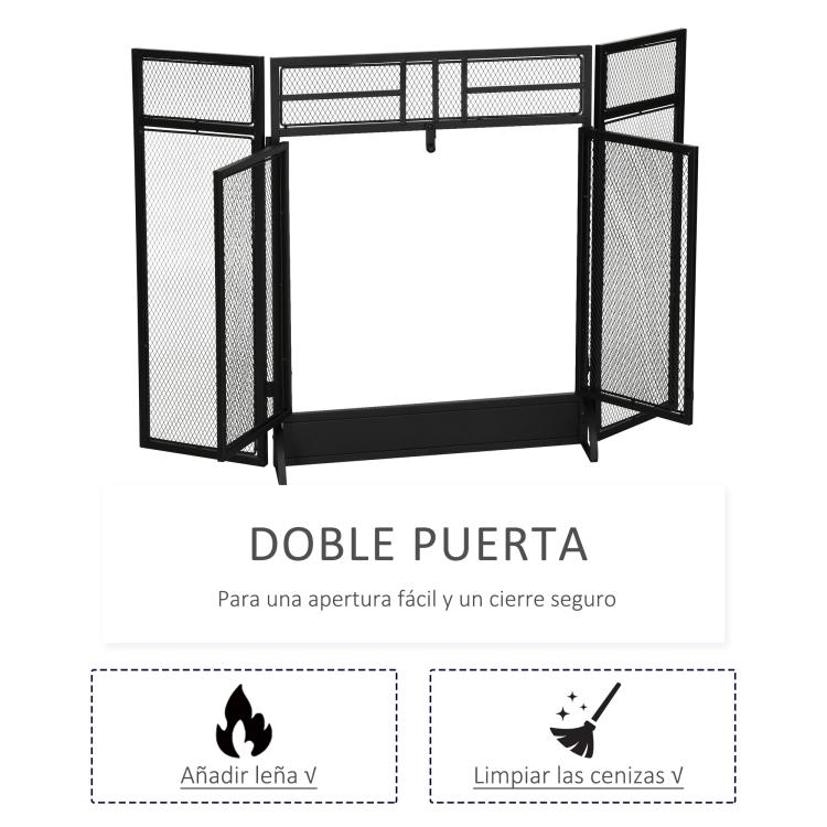 Foldable 3-Panel Fireplace Screen with Double Doors and Feet, 120 x 11.5 x 79 cm, Black