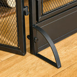 Foldable 3-Panel Fireplace Screen with Double Doors and Feet, 120 x 11.5 x 79 cm, Black