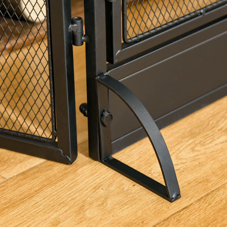 Foldable 3-Panel Fireplace Screen with Double Doors and Feet, 120 x 11.5 x 79 cm, Black