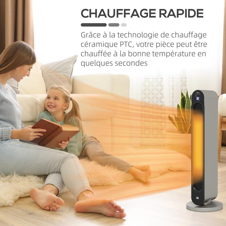 Oscillating fan heater 1100/2200 W – mini PTC ceramic heater – remote control included – supplemental heater