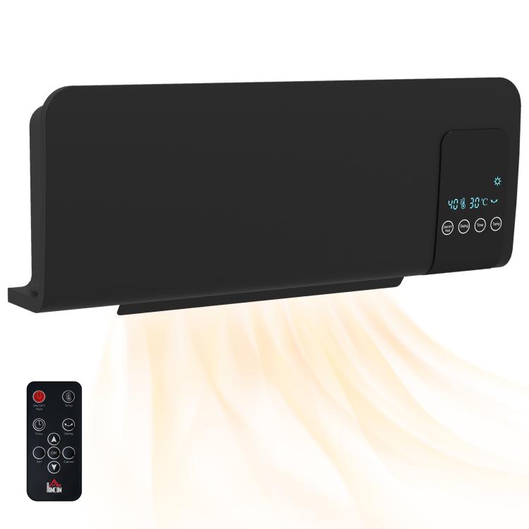 Wall-mounted PTC ceramic fan heater – 1000 W / 2000 W, oscillation, timer, with remote control – Black