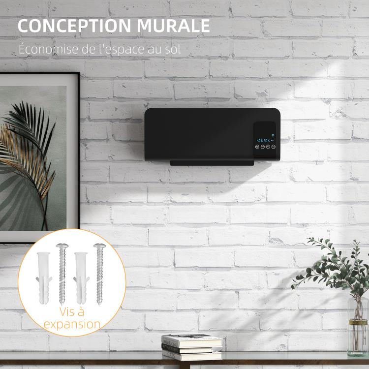 Wall-mounted PTC ceramic fan heater – 1000 W / 2000 W, oscillation, timer, with remote control – Black