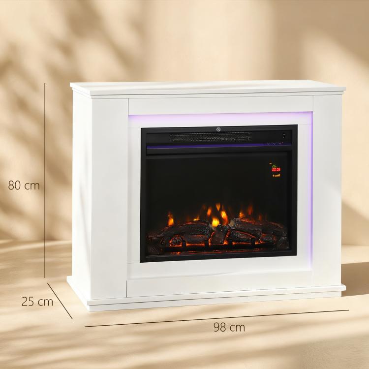 1000W/2000W Electric Fireplace with Flame Effect – 12 Colors & 5 Adjustable Brightness Levels – 98x25x80cm – White