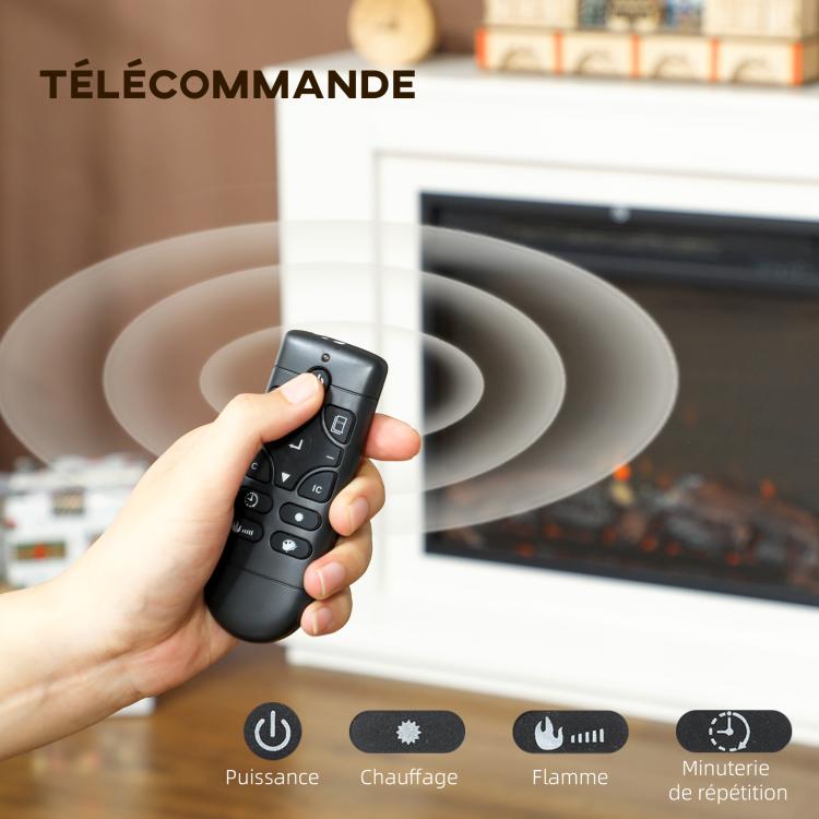 1000W/2000W Electric Fireplace with Flame Effect – 12 Colors & 5 Adjustable Brightness Levels – 98x25x80cm – White