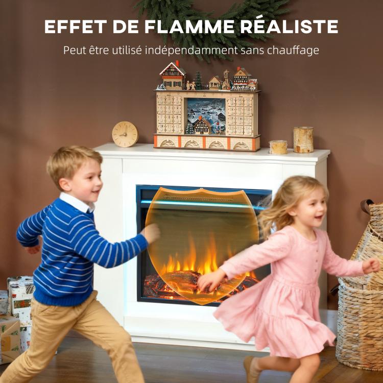 1000W/2000W Electric Fireplace with Flame Effect – 12 Colors & 5 Adjustable Brightness Levels – 98x25x80cm – White