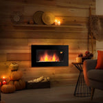 Wall-mounted electric fireplace 1000/2000 W, decorative fireplace with adjustable 7-color flame effect, 72.5 x 11.5 x 40 cm, black