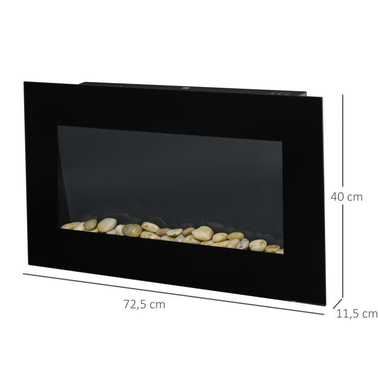 Wall-mounted electric fireplace 1000/2000 W, decorative fireplace with adjustable 7-color flame effect, 72.5 x 11.5 x 40 cm, black