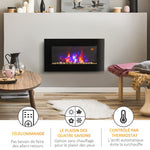 Wall-mounted electric fireplace 1000/2000 W, decorative fireplace with adjustable 7-color flame effect, 72.5 x 11.5 x 40 cm, black