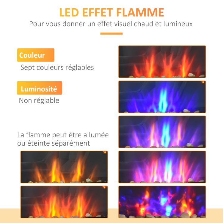 Wall-mounted electric fireplace 1000/2000 W, decorative fireplace with adjustable 7-color flame effect, 72.5 x 11.5 x 40 cm, black