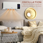 Wall-mounted PTC ceramic fan heater – 1000 W / 2000 W, oscillation, timer, with remote control – White