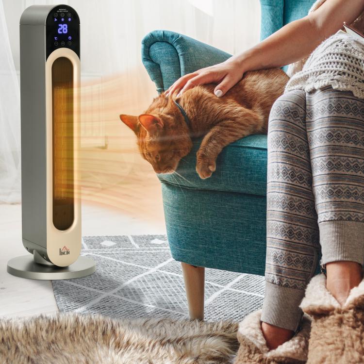 Oscillating fan heater 1100/2200 W – mini PTC ceramic heater – remote control included – black supplemental heater