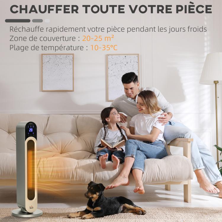 Oscillating fan heater 1100/2200 W – mini PTC ceramic heater – remote control included – black supplemental heater