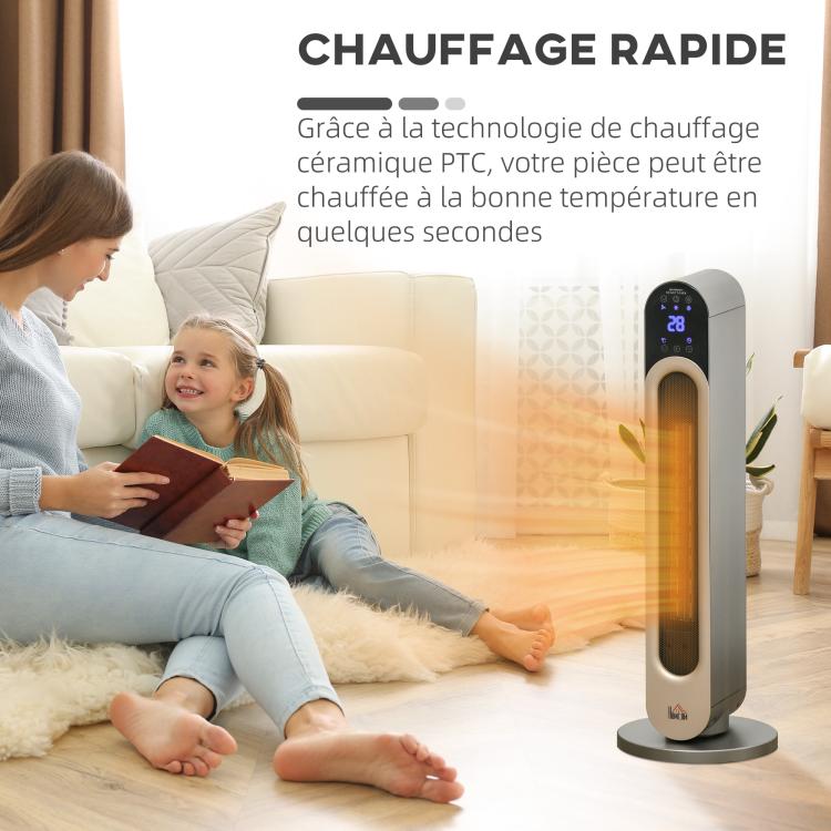 Oscillating fan heater 1100/2200 W – mini PTC ceramic heater – remote control included – black supplemental heater