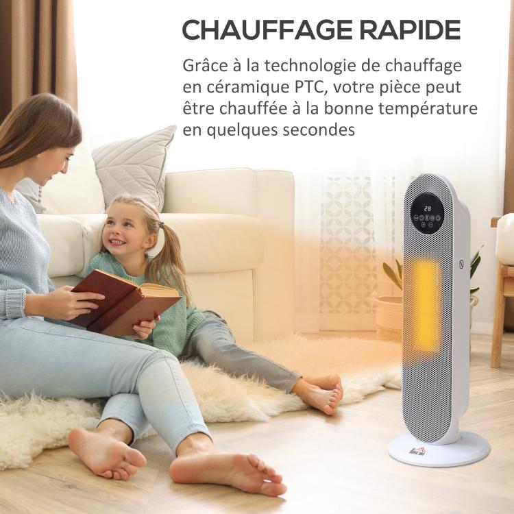 Portable Heater – Oscillating Ceramic Fan Heater (15–40°C) with Remote Control, 1300/2000W, 21 x 21 x 63.5 cm
