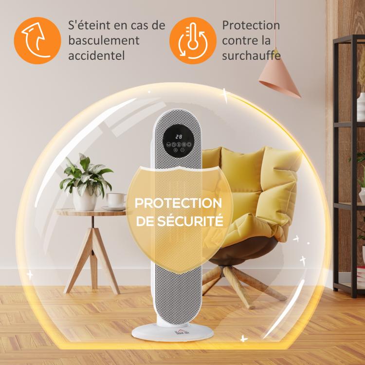 Portable Heater – Oscillating Ceramic Fan Heater (15–40°C) with Remote Control, 1300/2000W, 21 x 21 x 63.5 cm