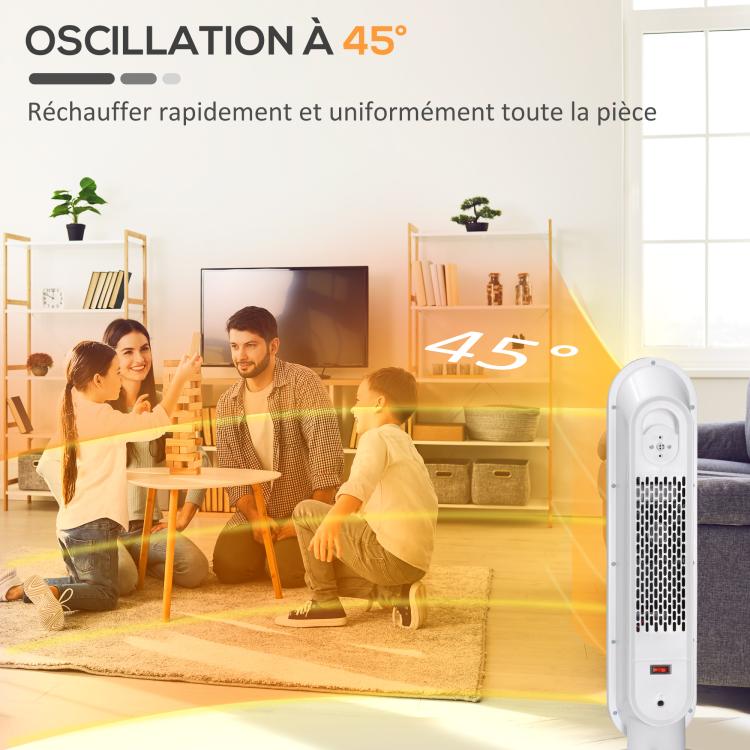 Portable Heater – Oscillating Ceramic Fan Heater (15–40°C) with Remote Control, 1300/2000W, 21 x 21 x 63.5 cm