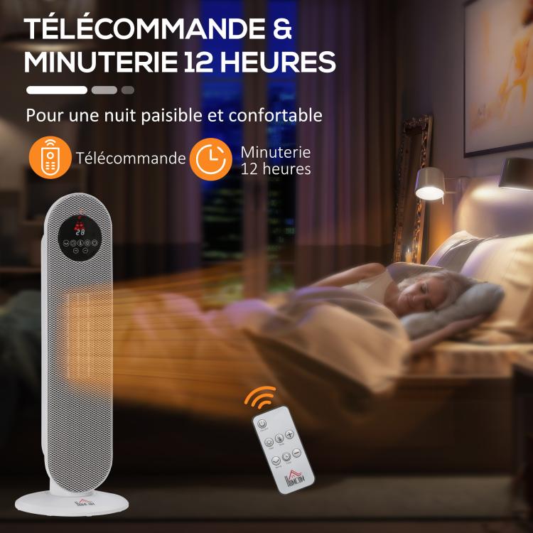 Portable Heater – Oscillating Ceramic Fan Heater (15–40°C) with Remote Control, 1300/2000W, 21 x 21 x 63.5 cm