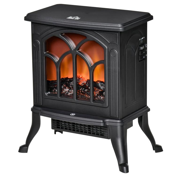 Freestanding electric fireplace 750/1500 W, decorative fireplace with LED flame effect, overheat protection, coverage area 15–20 m2, black