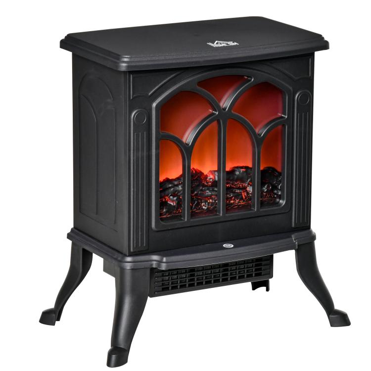 Freestanding electric fireplace 750/1500 W, decorative fireplace with LED flame effect, overheat protection, coverage area 15–20 m2, black