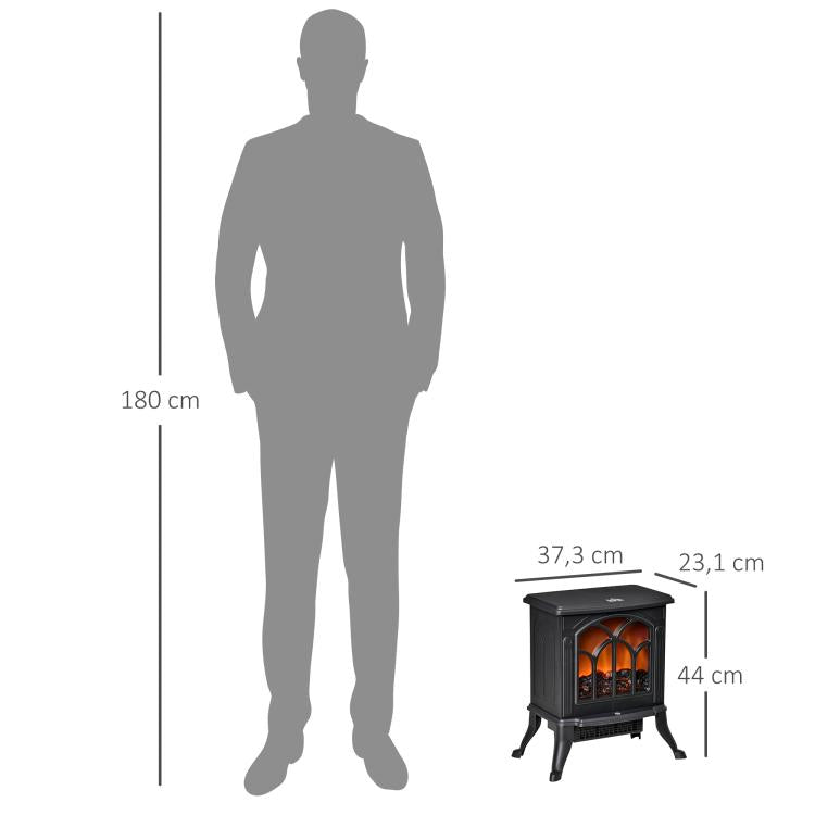 Freestanding electric fireplace 750/1500 W, decorative fireplace with LED flame effect, overheat protection, coverage area 15–20 m2, black