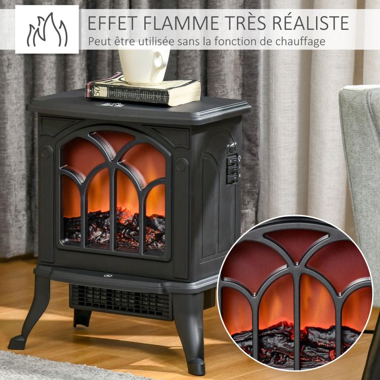 Freestanding electric fireplace 750/1500 W, decorative fireplace with LED flame effect, overheat protection, coverage area 15–20 m2, black