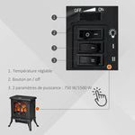Freestanding electric fireplace 750/1500 W, decorative fireplace with LED flame effect, overheat protection, coverage area 15–20 m2, black