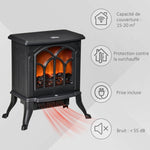 Freestanding electric fireplace 750/1500 W, decorative fireplace with LED flame effect, overheat protection, coverage area 15–20 m2, black