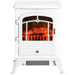 Retro-style electric fireplace stove with flame effect, thermostat (950–1850 W), and overheat protection – White