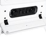 Retro-style electric fireplace stove with flame effect, thermostat (950–1850 W), and overheat protection – White