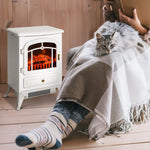 Retro-style electric fireplace stove with flame effect, thermostat (950–1850 W), and overheat protection – White