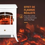 Retro-style electric fireplace stove with flame effect, thermostat (950–1850 W), and overheat protection – White